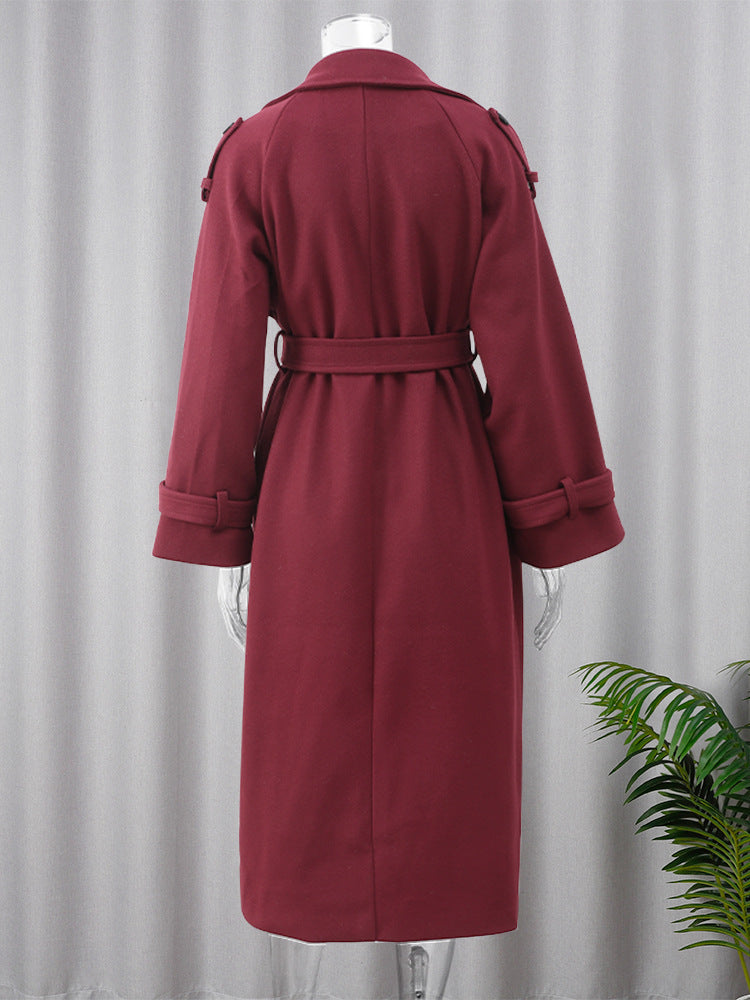Fashion Lapel Woolen Coat with Belt