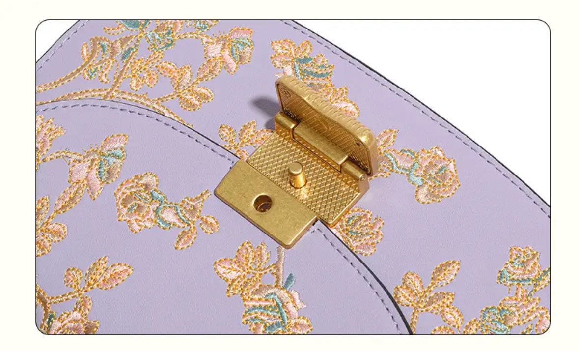 Ladies Cowhide Embroidery Bamboo Handbag