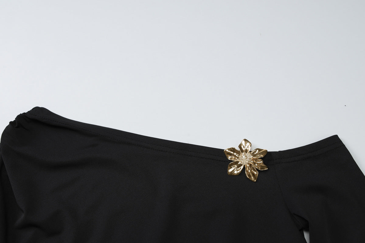 Slim Oblique Shoulder Skirt Suit