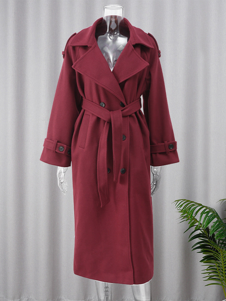 Fashion Lapel Woolen Coat with Belt