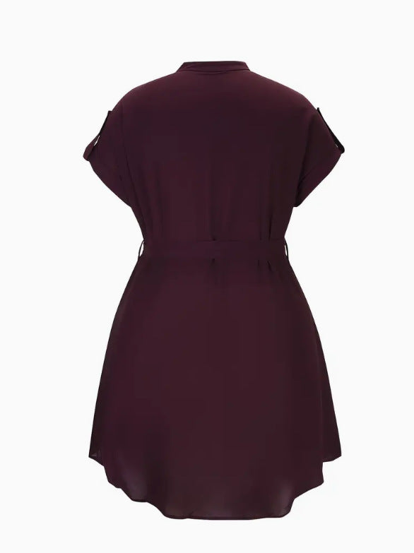 V-Neck Short Sleeve Summer Dress with Belt