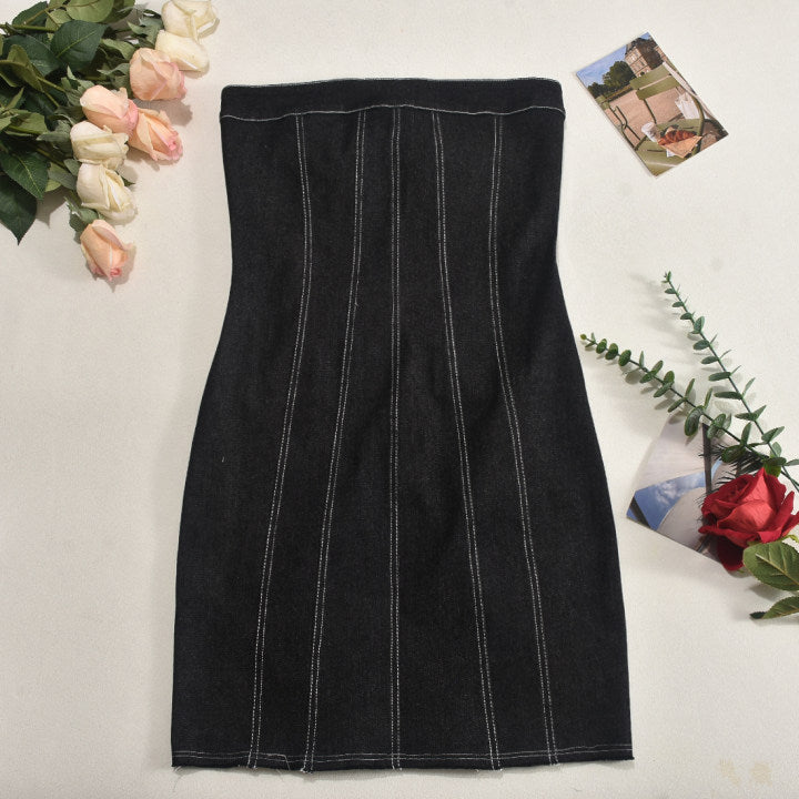 Fashion Backless Tube Denim Dress