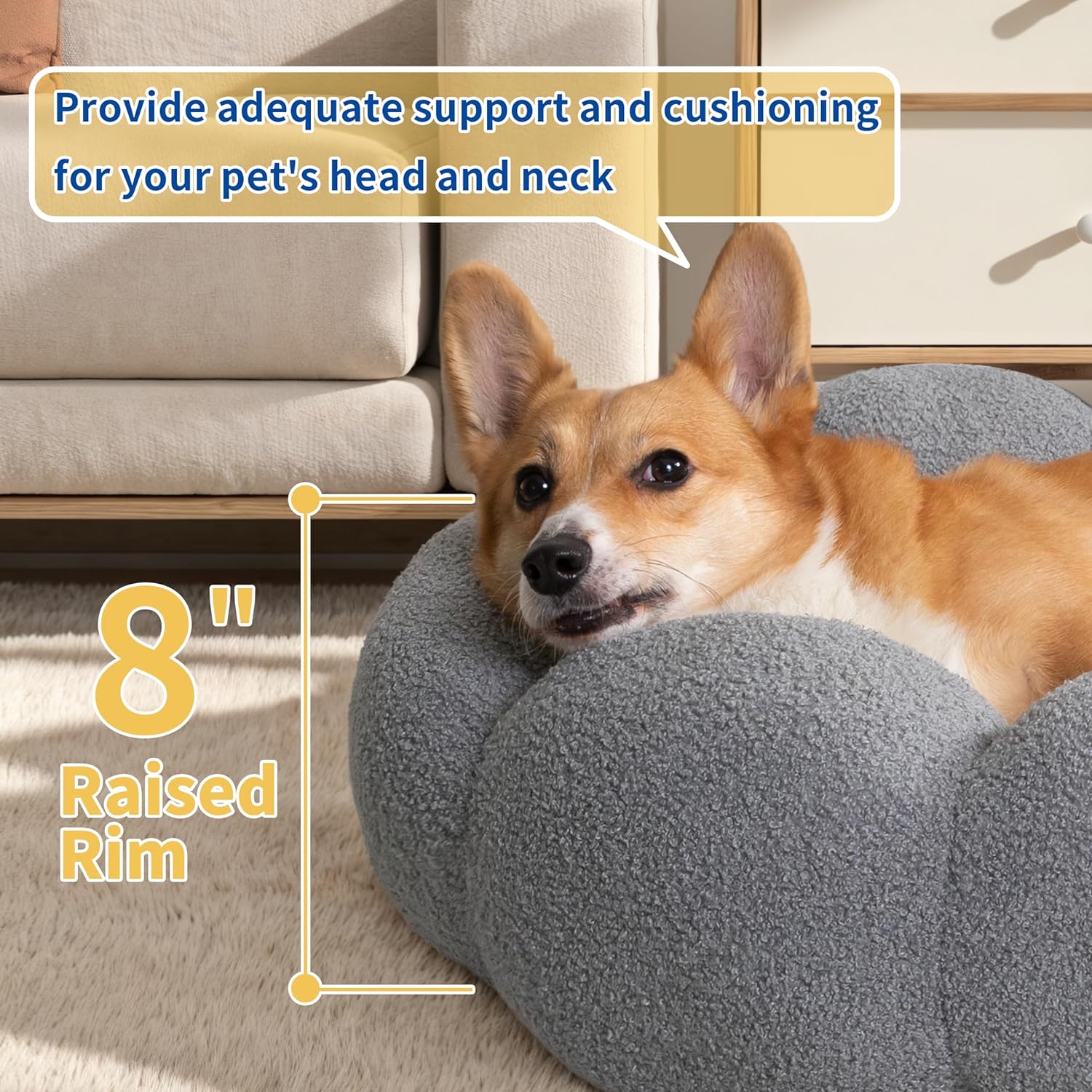 Calming Bed for Cats & Dogs, Non-Slip & Washable