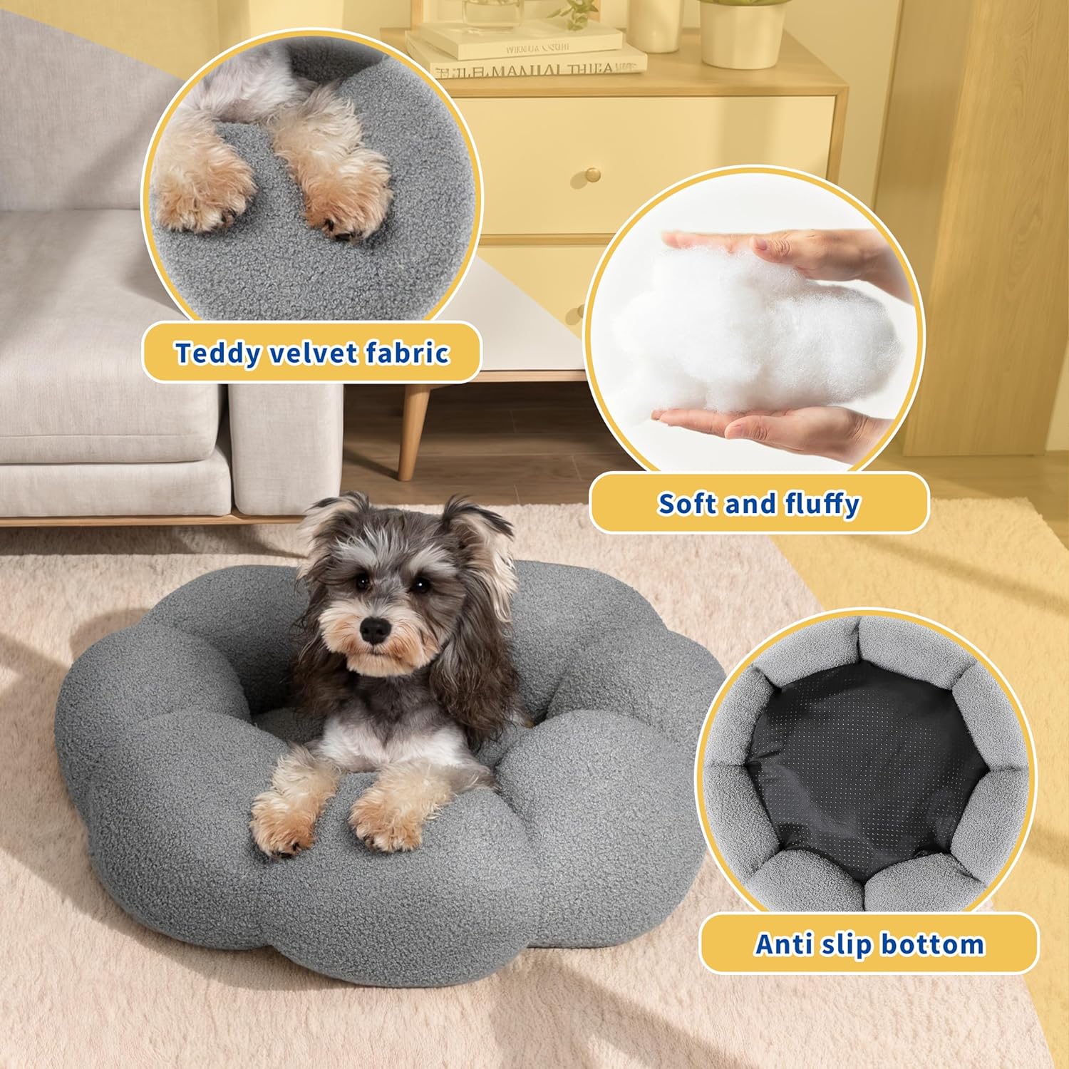 Calming Bed for Cats & Dogs, Non-Slip & Washable